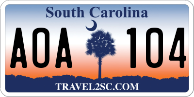 SC license plate AOA104