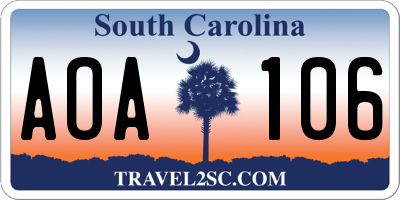 SC license plate AOA106