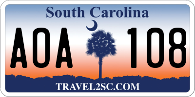 SC license plate AOA108