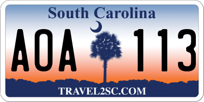 SC license plate AOA113