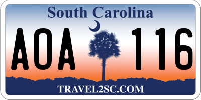 SC license plate AOA116