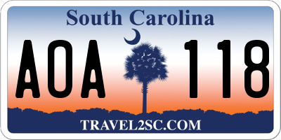SC license plate AOA118