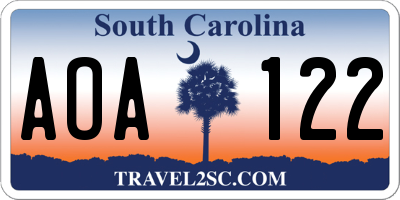 SC license plate AOA122