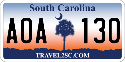SC license plate AOA130