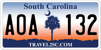 SC license plate AOA132