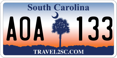 SC license plate AOA133