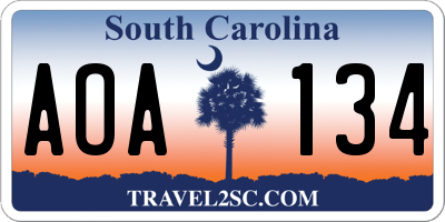 SC license plate AOA134