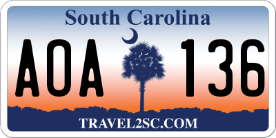 SC license plate AOA136