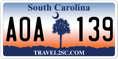 SC license plate AOA139