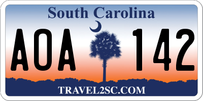 SC license plate AOA142