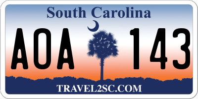 SC license plate AOA143