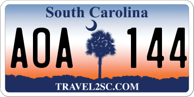 SC license plate AOA144