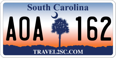 SC license plate AOA162