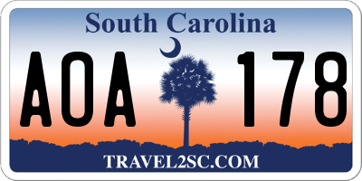 SC license plate AOA178