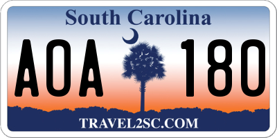 SC license plate AOA180