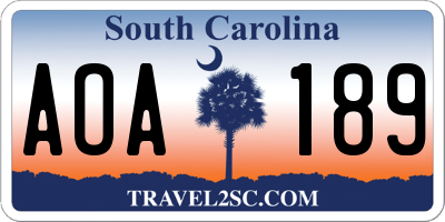 SC license plate AOA189