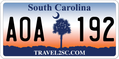 SC license plate AOA192