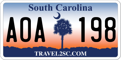 SC license plate AOA198