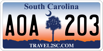 SC license plate AOA203