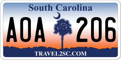 SC license plate AOA206