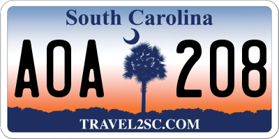 SC license plate AOA208