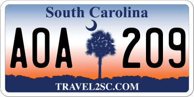 SC license plate AOA209