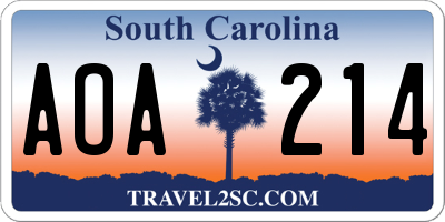 SC license plate AOA214
