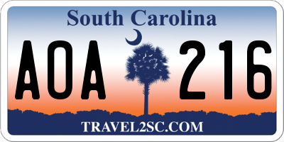 SC license plate AOA216
