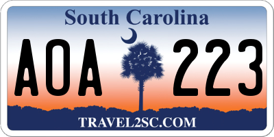SC license plate AOA223