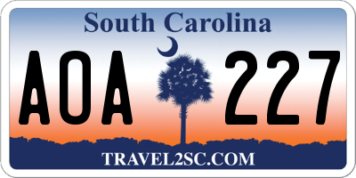 SC license plate AOA227