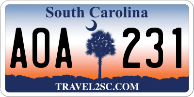 SC license plate AOA231