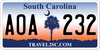 SC license plate AOA232