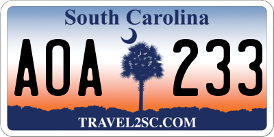 SC license plate AOA233