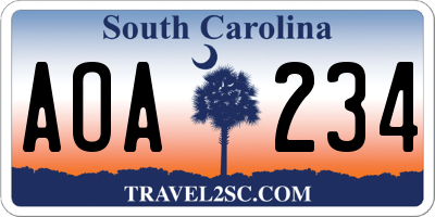 SC license plate AOA234