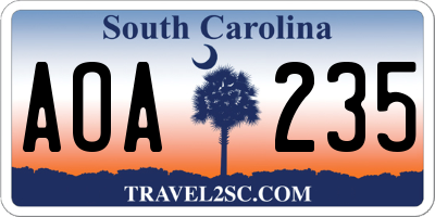 SC license plate AOA235