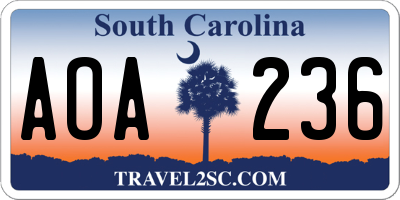 SC license plate AOA236