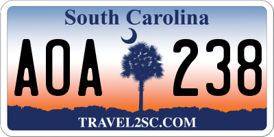 SC license plate AOA238