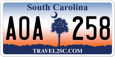 SC license plate AOA258