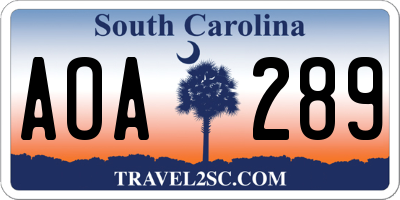 SC license plate AOA289