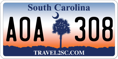 SC license plate AOA308