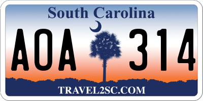 SC license plate AOA314
