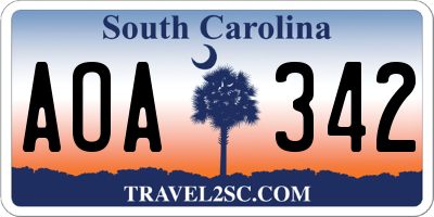 SC license plate AOA342
