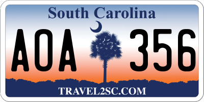 SC license plate AOA356