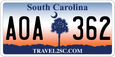 SC license plate AOA362
