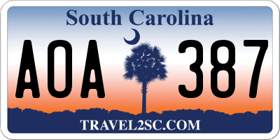 SC license plate AOA387
