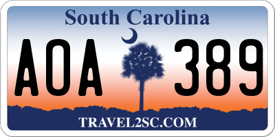 SC license plate AOA389