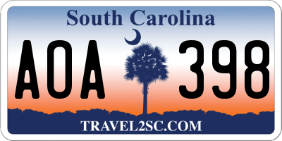 SC license plate AOA398