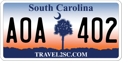 SC license plate AOA402