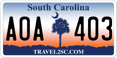 SC license plate AOA403