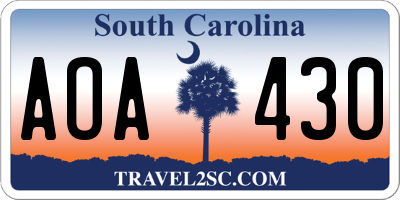 SC license plate AOA430